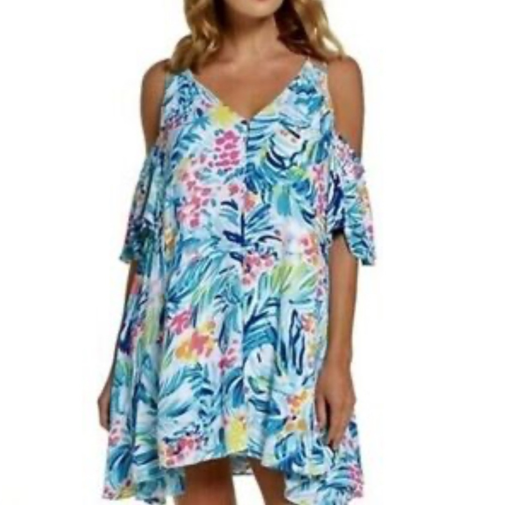 Lilly Pulitzer Swing Dress Mult Cold Shoulder Women’s M Beach Vacation Dress